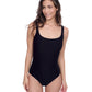 Front View Of Gottex Exclusive Full Coverage Square Neck One Piece Swimsuit | GOTTEX CHARCOAL