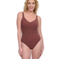 Front View of Gottex Exclusive Square Neck One Piece Swimsuit | GOTTEX DARK BROWN