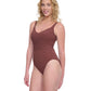 Side View View of Gottex Exclusive Square Neck One Piece Swimsuit | GOTTEX DARK BROWN