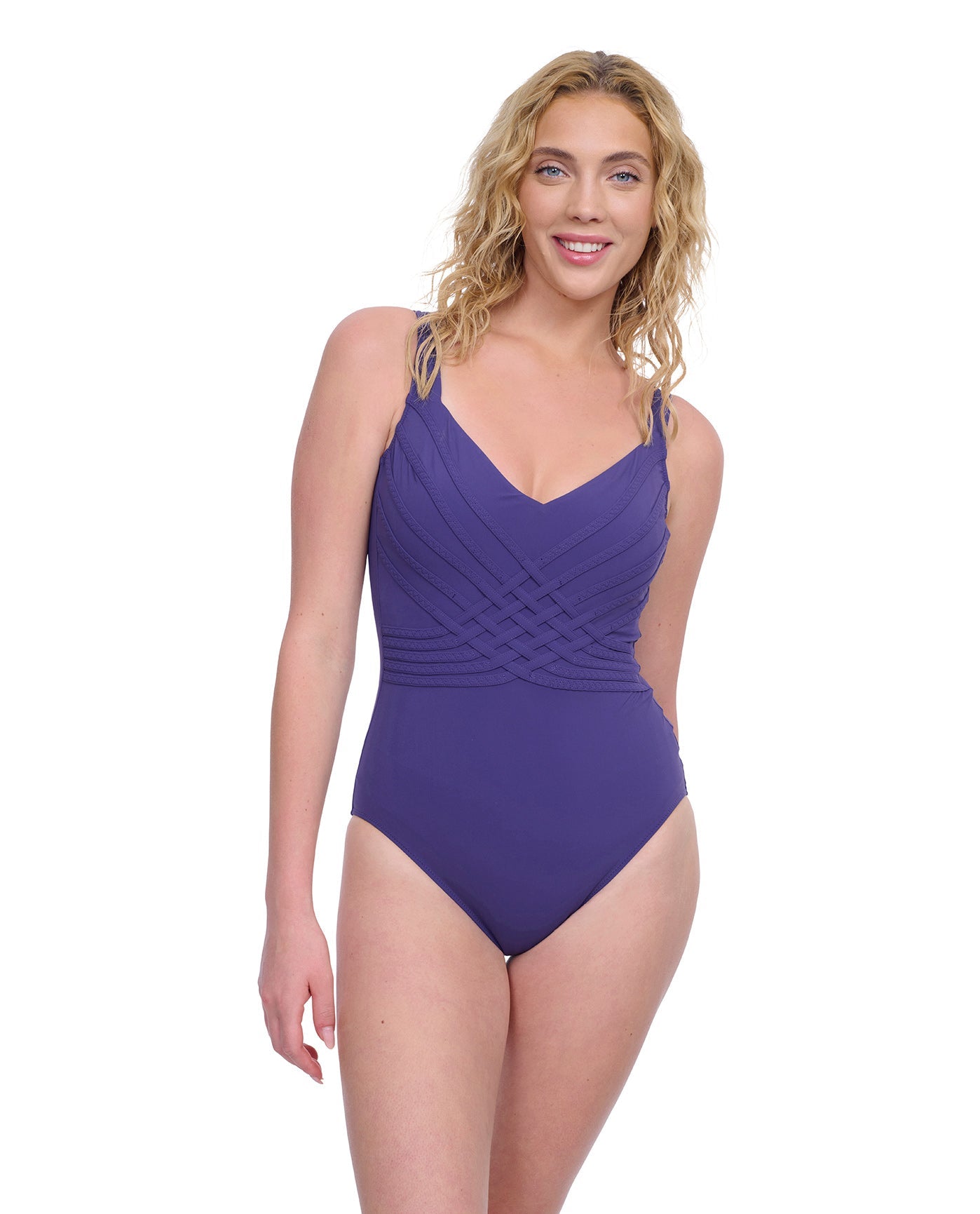 Alternate Front View of Gottex Exclusive Square Neck One Piece Swimsuit | GOTTEX BLUE INK