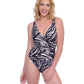 Front View Of Gottex Exclusive Full Coverage Surplice One Piece Swimsuit | GOTTEX WILDLIFE BROWN