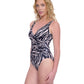 Side View View Of Gottex Exclusive Full Coverage Surplice One Piece Swimsuit | GOTTEX WILDLIFE BROWN