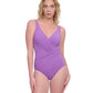 Front View of Profile By Gottex Exclusive V-Neck Surplice One Piece Swimsuit | PROFILE WARM PURPLE
