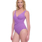 Side View of Profile By Gottex Exclusive V-Neck Surplice One Piece Swimsuit | PROFILE WARM PURPLE