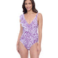 Front View of Profile By Gottex Exclusive V-Neck Surplice Ruffle One Piece Swimsuit | PROFILE POP FLOWER PURPLE