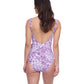 Back View of Profile By Gottex Exclusive V-Neck Surplice Ruffle One Piece Swimsuit | PROFILE POP FLOWER PURPLE