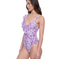 Side View of Profile By Gottex Exclusive V-Neck Surplice Ruffle One Piece Swimsuit | PROFILE POP FLOWER PURPLE