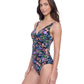 Side View of Profile By Gottex Exclusive D-Cup V-Neck Shirred One Piece Swimsuit | PROFILE FLORA