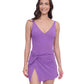 Alternate Front View of Profile By Gottex Exclusive Twist Detail Mini Skirt Cover Up | PROFILE WARM PURPLE