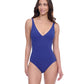 Front View of Profile By Gottex Exclusive V-Neck One Piece Swimsuit | PROFILE SUMMER TIME INDIGO AND WHITE