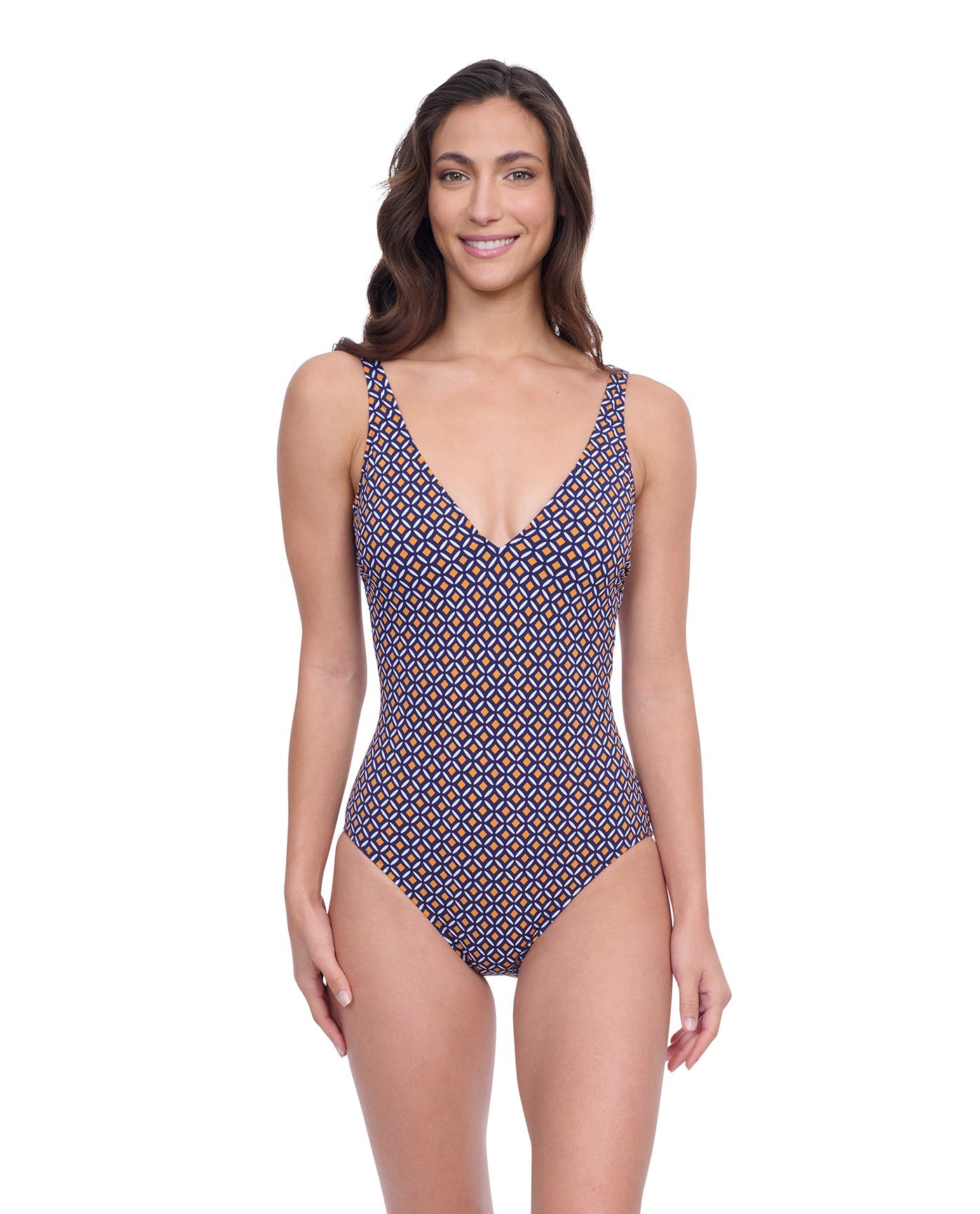 Front View of Profile By Gottex Exclusive V-Neck One Piece Swimsuit | PROFILE LET IT BE