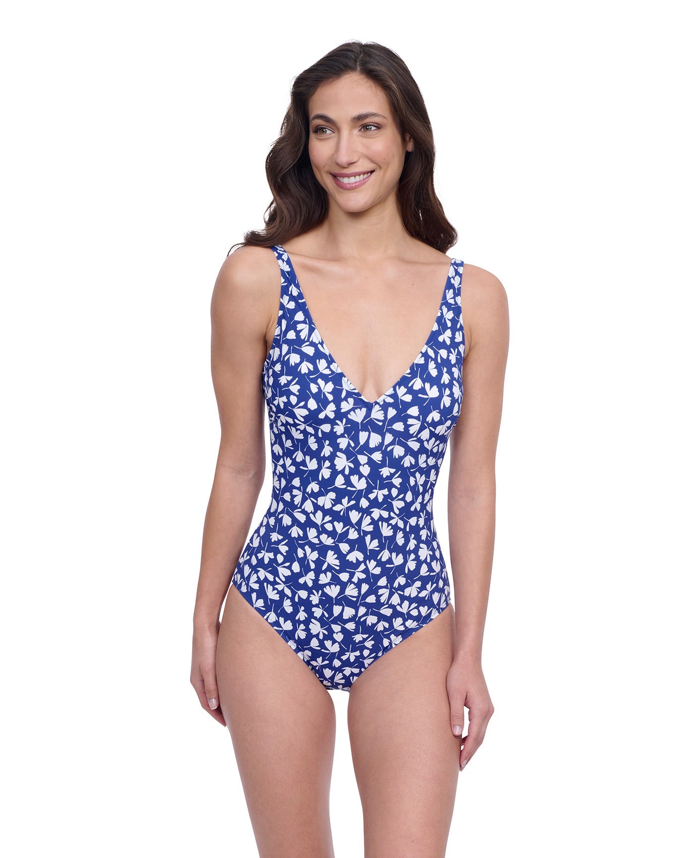 Front View of Profile By Gottex Exclusive V-Neck One Piece Swimsuit | PROFILE INDIGO