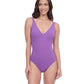 Front View of Profile By Gottex Exclusive V-Neck One Piece Swimsuit | PROFILE WARM PURPLE