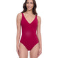 Front View of Profile By Gottex Exclusive V-Neck One Piece Swimsuit | PROFILE RASPBERRY