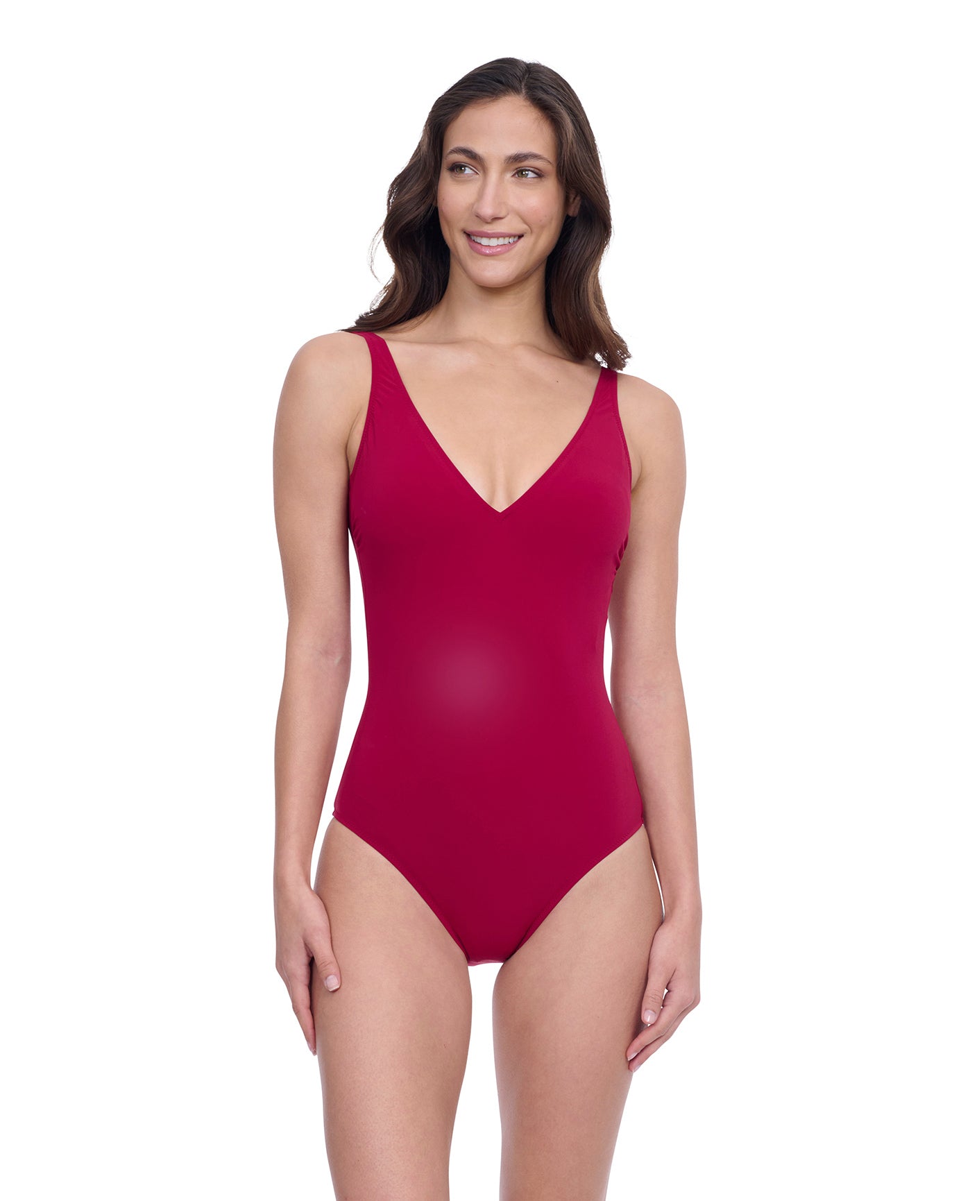 Front View of Profile By Gottex Exclusive V-Neck One Piece Swimsuit | PROFILE RASPBERRY