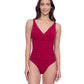 Front View of Profile By Gottex Exclusive V-Neck One Piece Swimsuit | PROFILE RASPBERRY