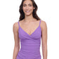 Front View of Profile By Gottex Exclusive V-Neck Lingerie Tankini Top | PROFILE WARM PURPLE