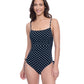 Front View of Profile By Gottex Exclusive C-Cup Underwire Square Neck One Piece Swimsuit | PROFILE BLACK AND WHITE DOTS