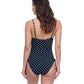 Back View of Profile By Gottex Exclusive C-Cup Underwire Square Neck One Piece Swimsuit | PROFILE BLACK AND WHITE DOTS