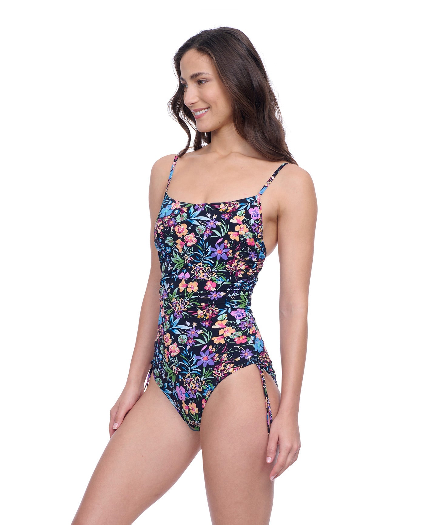 Side View of Profile By Gottex Exclusive C-Cup Underwire Square Neck One Piece Swimsuit | PROFILE FLORA