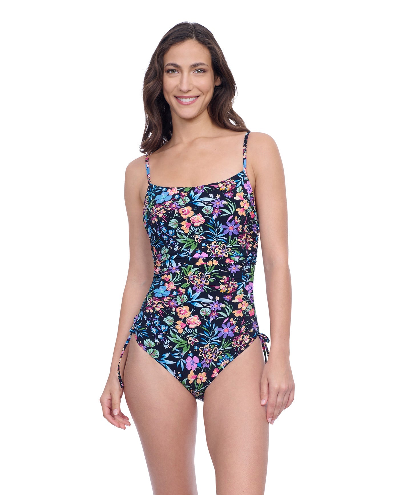 Front View of Profile By Gottex Exclusive C-Cup Underwire Square Neck One Piece Swimsuit | PROFILE FLORA