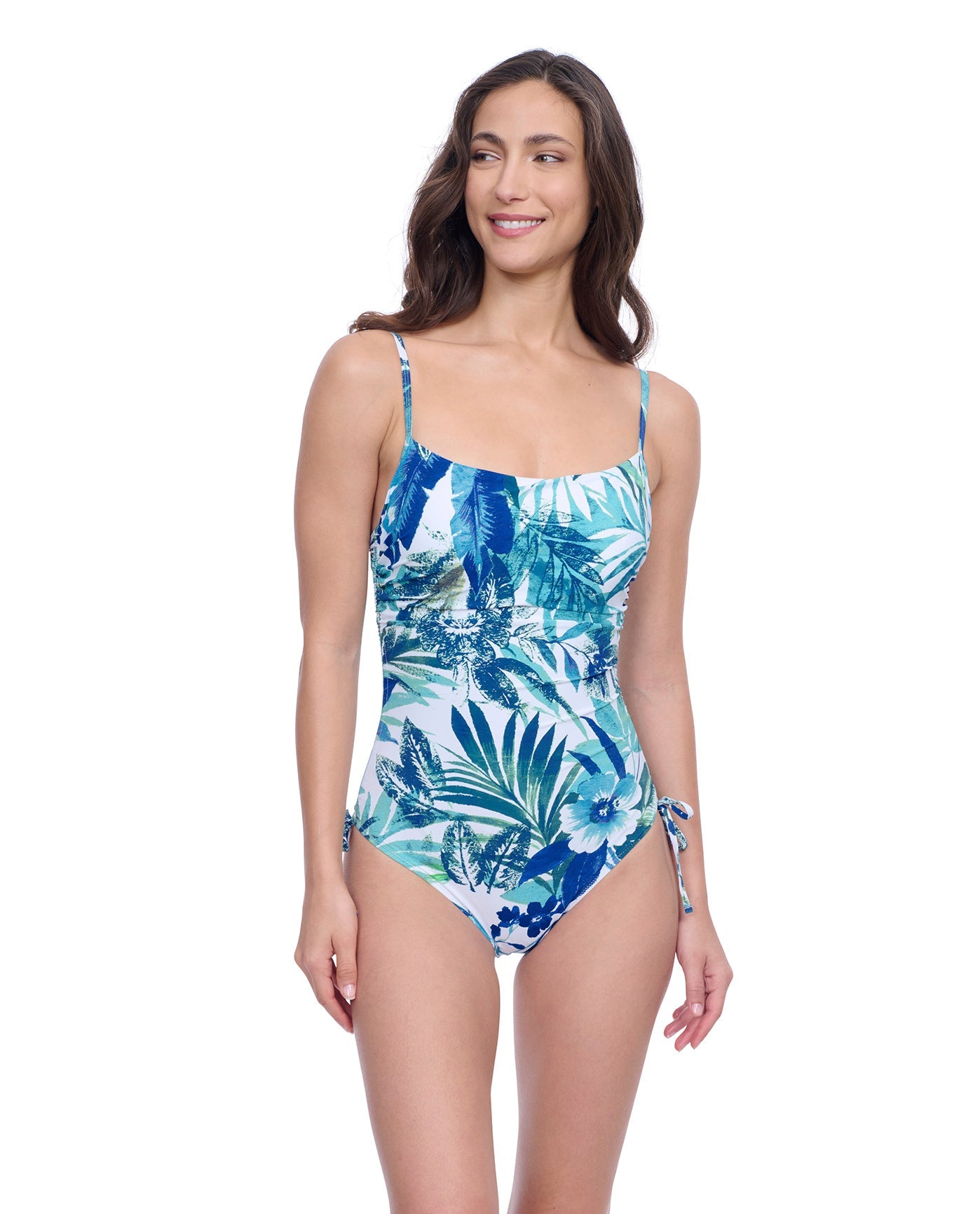 Front View of Profile By Gottex Exclusive C-Cup Underwire Square Neck One Piece Swimsuit | PROFILE ESCAPE IN BALI BLUE