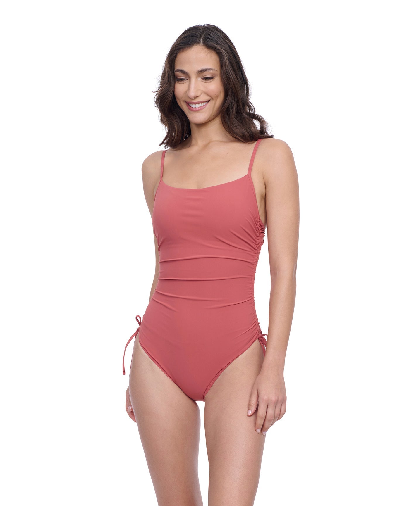 Front View of Profile By Gottex Exclusive C-Cup Underwire Square Neck One Piece Swimsuit | PROFILE LIGHT MAHOGANY