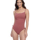 Front View of Profile By Gottex Exclusive C-Cup Underwire Square Neck One Piece Swimsuit | PROFILE ROSE TAUPE