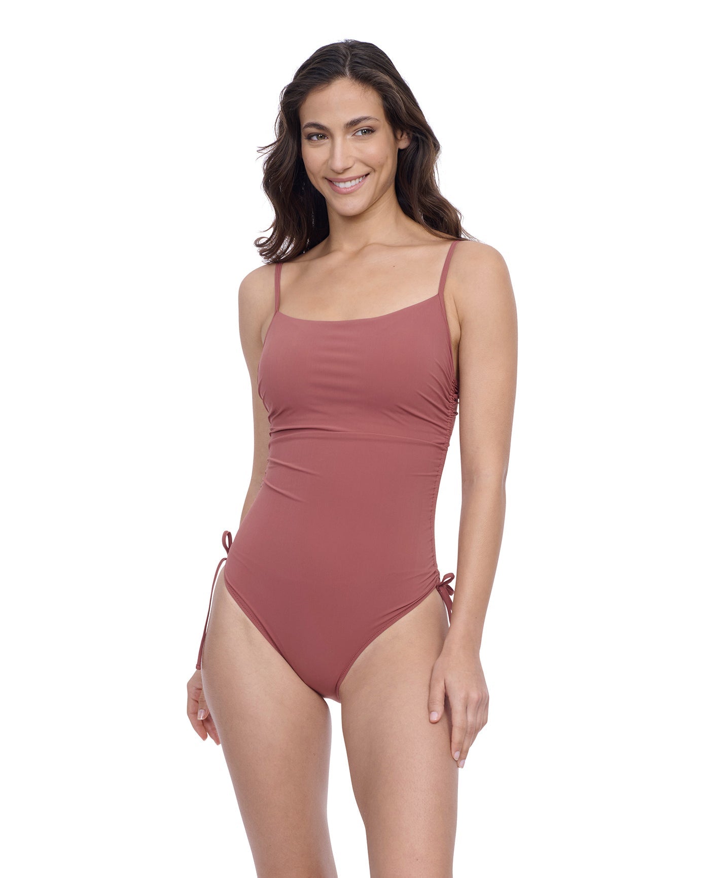 Front View of Profile By Gottex Exclusive C-Cup Underwire Square Neck One Piece Swimsuit | PROFILE ROSE TAUPE