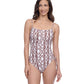 Front View of Profile By Gottex Exclusive C-Cup Underwire Square Neck One Piece Swimsuit | PROFILE IOTA BROWN AND WHITE