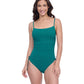 Front View of Profile By Gottex Exclusive C-Cup Underwire Square Neck One Piece Swimsuit | PROFILE GREEN