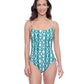 Front View of Profile By Gottex Exclusive C-Cup Underwire Square Neck One Piece Swimsuit | PROFILE IOTA EMERALD AND WHITE