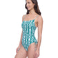 Side View of Profile By Gottex Exclusive C-Cup Underwire Square Neck One Piece Swimsuit | PROFILE IOTA EMERALD AND WHITE