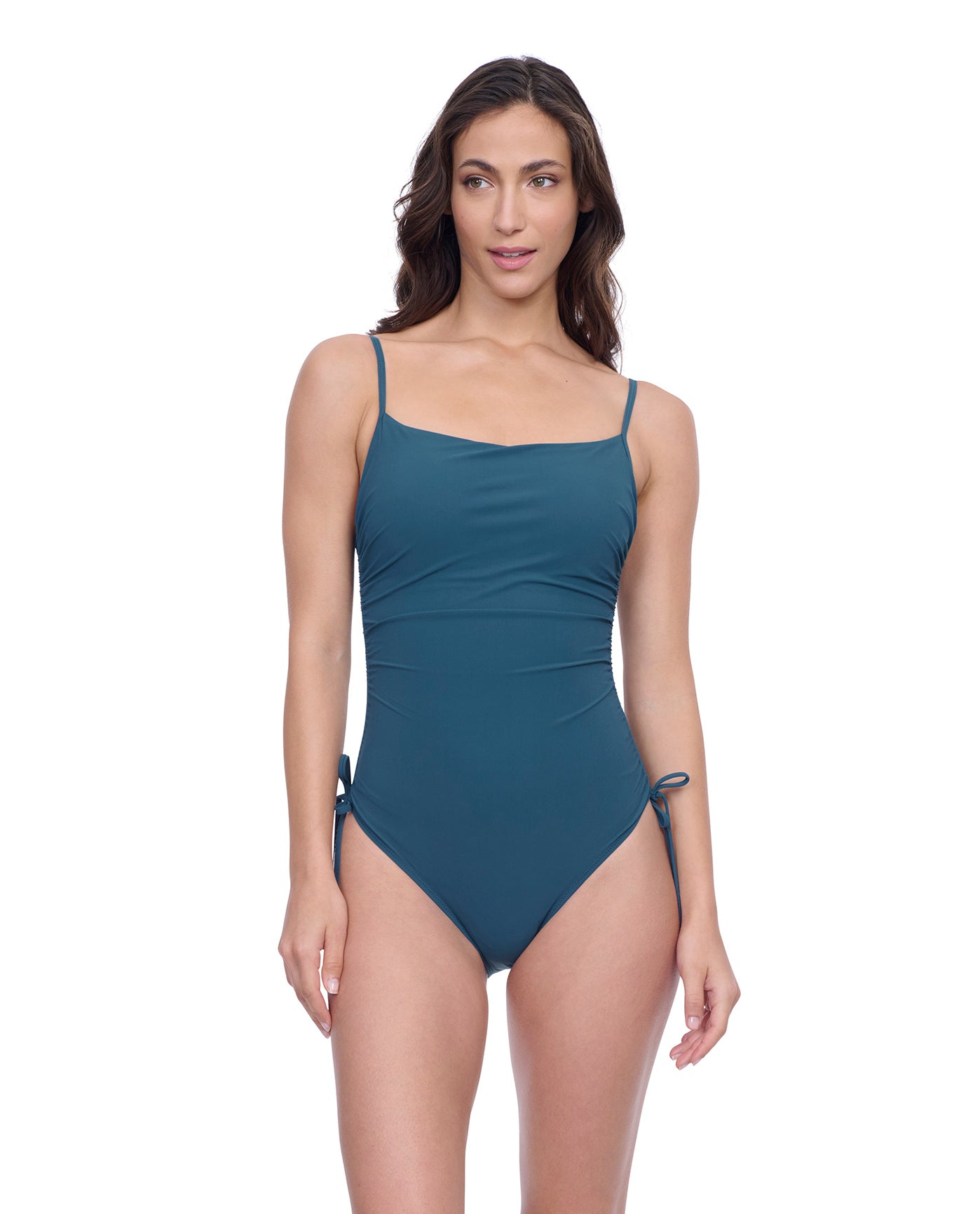 Front View of Profile By Gottex Exclusive C-Cup Underwire Square Neck One Piece Swimsuit | PROFILE TEAL