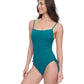 Side View of Profile By Gottex Exclusive C-Cup Underwire Square Neck One Piece Swimsuit | PROFILE DARK TEAL