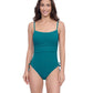 Front View of Profile By Gottex Exclusive C-Cup Underwire Square Neck One Piece Swimsuit | PROFILE DARK TEAL