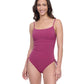 Front View of Profile By Gottex Exclusive C-Cup Underwire Square Neck One Piece Swimsuit | PROFILE PLUM