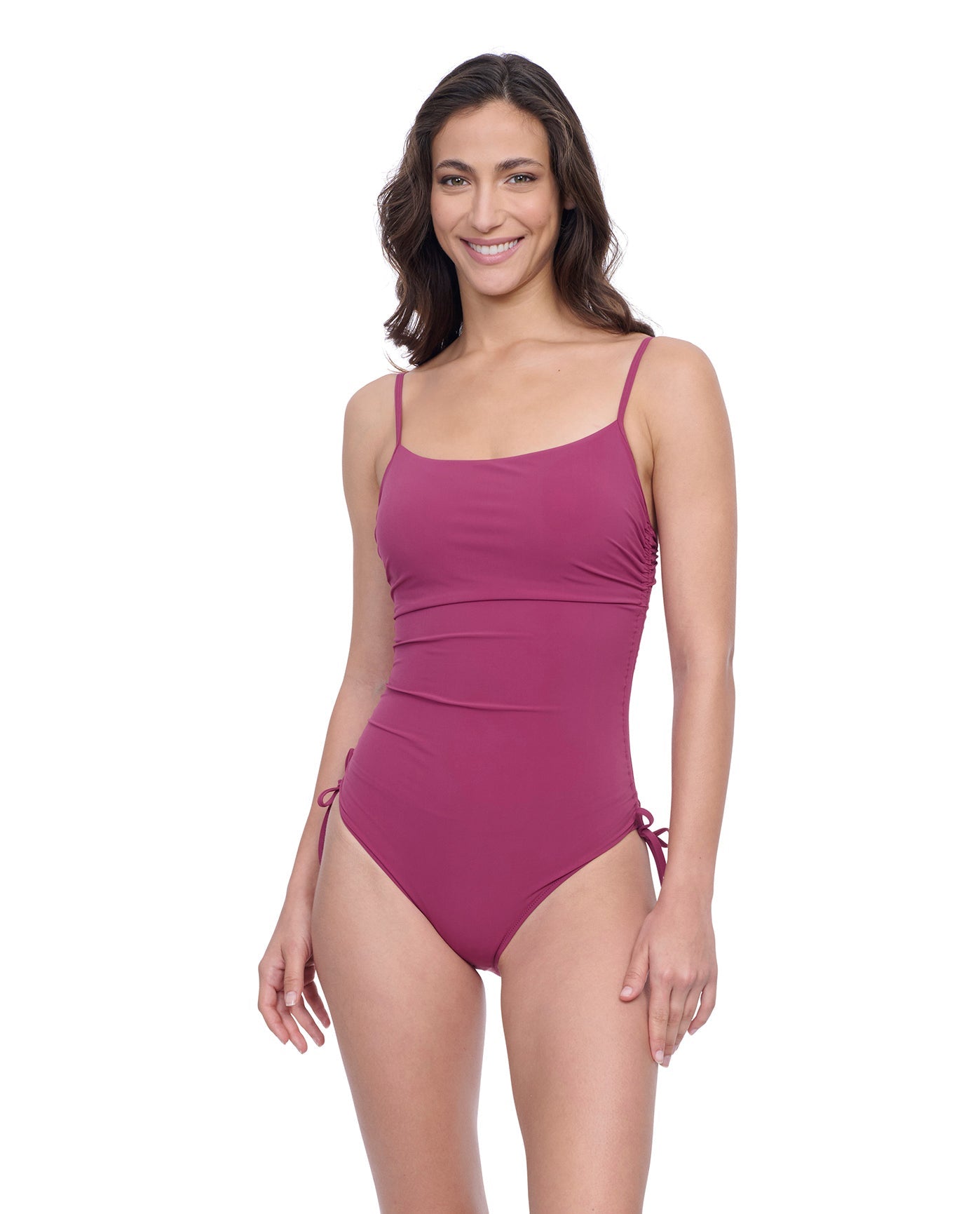 Front View of Profile By Gottex Exclusive C-Cup Underwire Square Neck One Piece Swimsuit | PROFILE PLUM