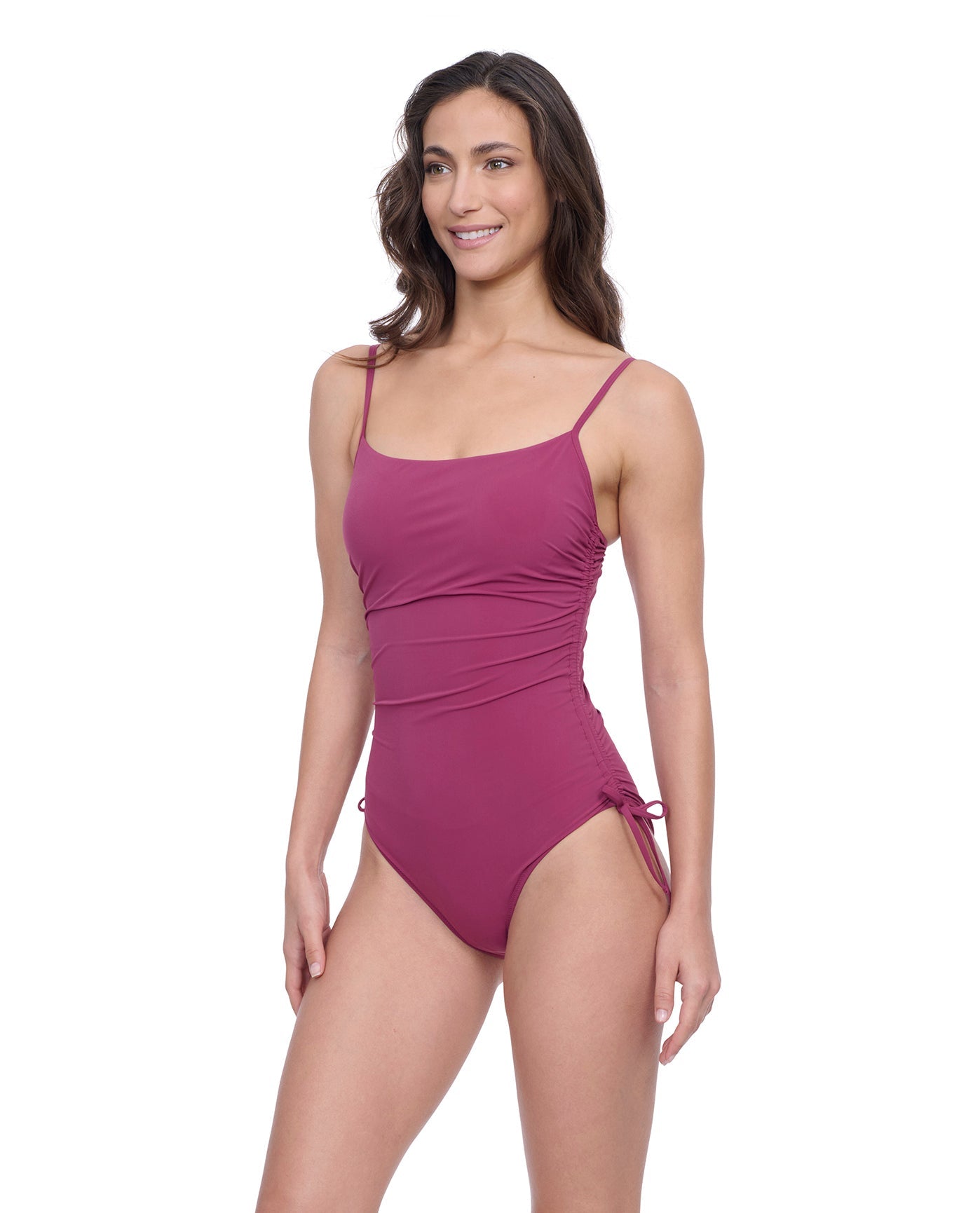 Side View of Profile By Gottex Exclusive C-Cup Underwire Square Neck One Piece Swimsuit | PROFILE PLUM