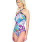 Side View Of Gottex Bali High Neck Underwire Crisscross Halter One Piece Swimsuit | GOTTEX BALI