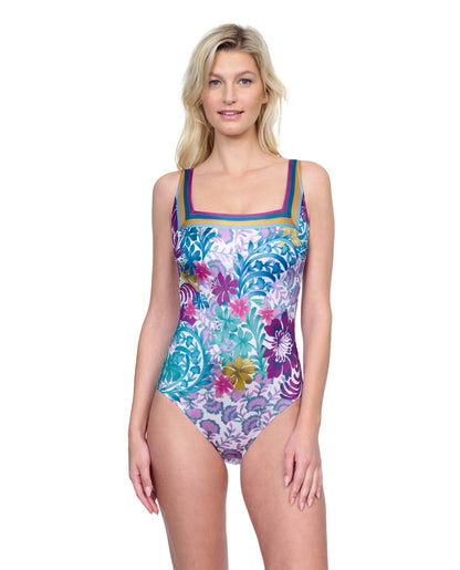 Front View Of Gottex Bali Full Coverage Square Neck One Piece Swimsuit | GOTTEX BALI