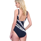 Back View Of Gottex Bejeweled Full Coverage Square Neck One Piece Swimsuit | Gottex Bejeweled Black White Cream