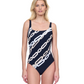 Front View Of Gottex Bejeweled Full Coverage Square Neck One Piece Swimsuit | Gottex Bejeweled Black White Cream