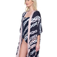 Side View Of Gottex Bejeweled Belted Kimono Flutter Sleeve with Tie Swim Cover up | Gottex Bejeweled Black White Cream