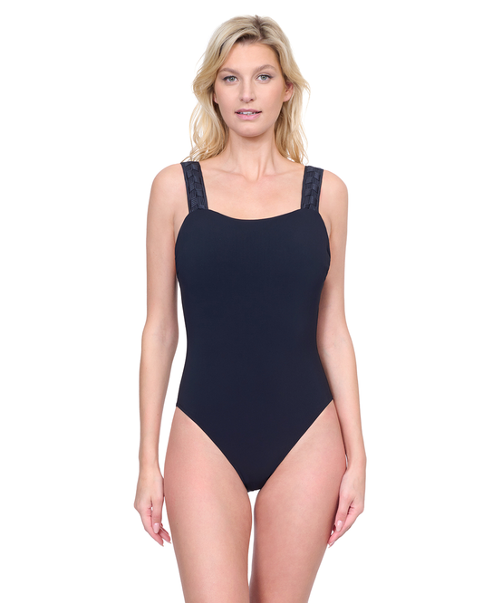 Front View Of Gottex Beaute Luxury Square Neck One Piece Swimsuit | Gottex Beauty Black