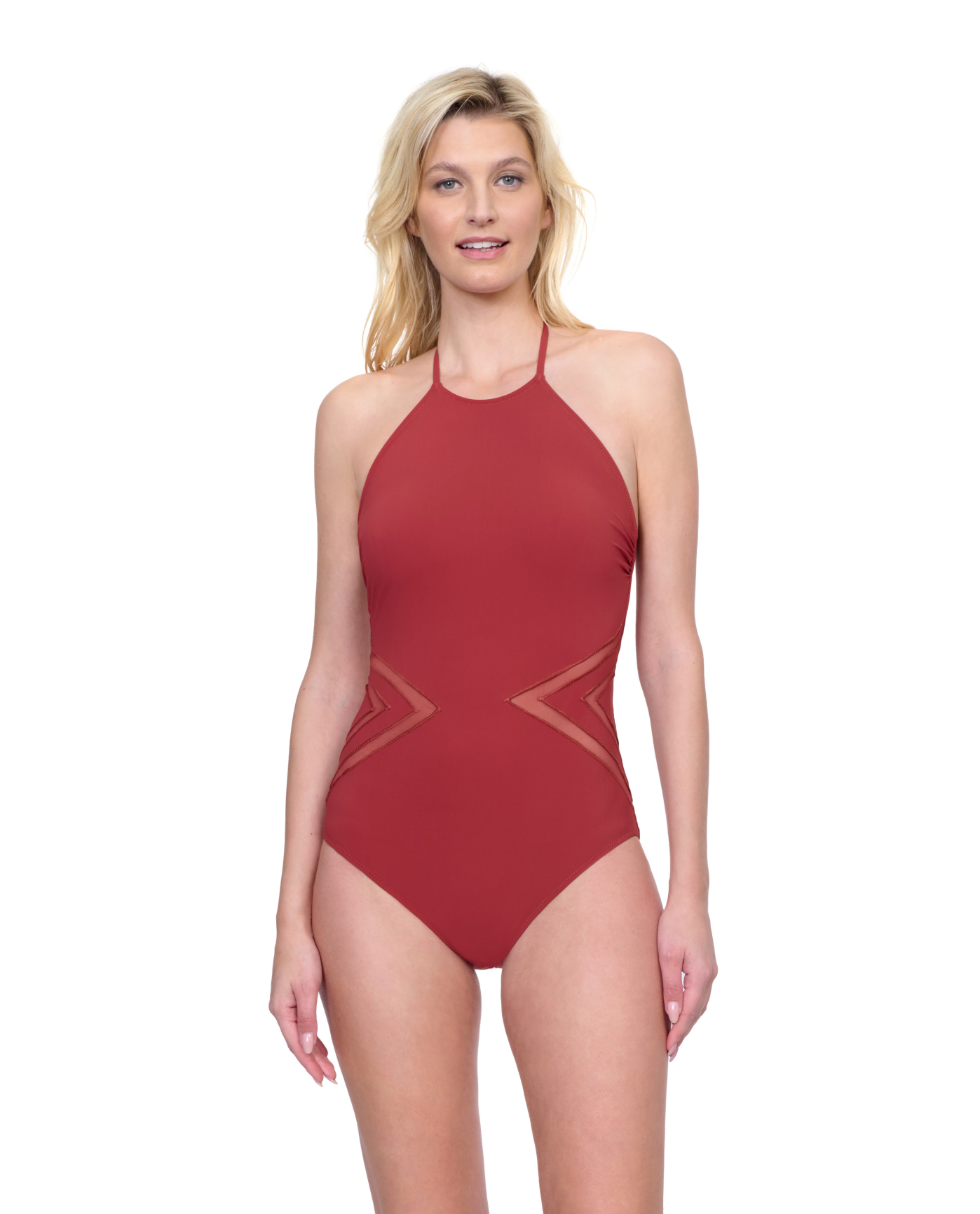 Front View Of Gottex Day Dreamer High Neck Halter One Piece Swimsuit | Gottex Day Dreamer Spice