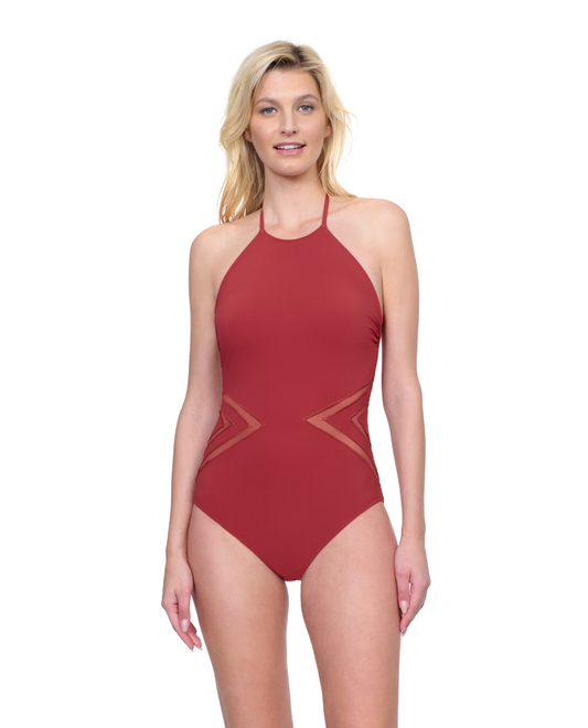 Front View Of Gottex Day Dreamer High Neck Halter One Piece Swimsuit | Gottex Day Dreamer Spice