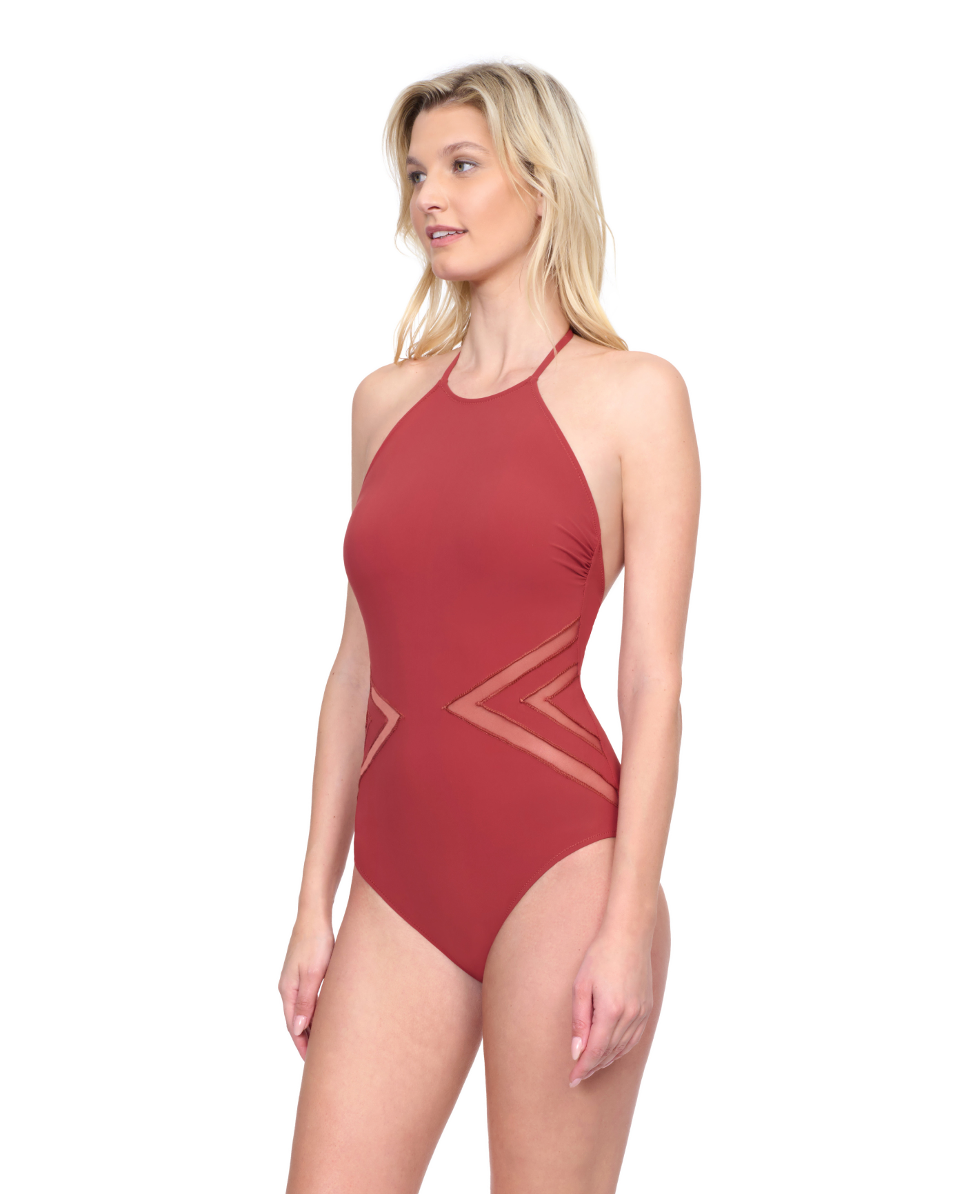 Side View Of Gottex Day Dreamer High Neck Halter One Piece Swimsuit | Gottex Day Dreamer Spice