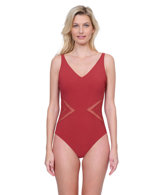 Front View Of Gottex Day Dreamer V Neck One Piece Swimsuit | Gottex Day Dreamer Spice