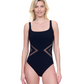 Front View Of Gottex Day Dreamer Full Coverage Square Neck One Piece Swimsuit | Gottex Day Dreamer Black